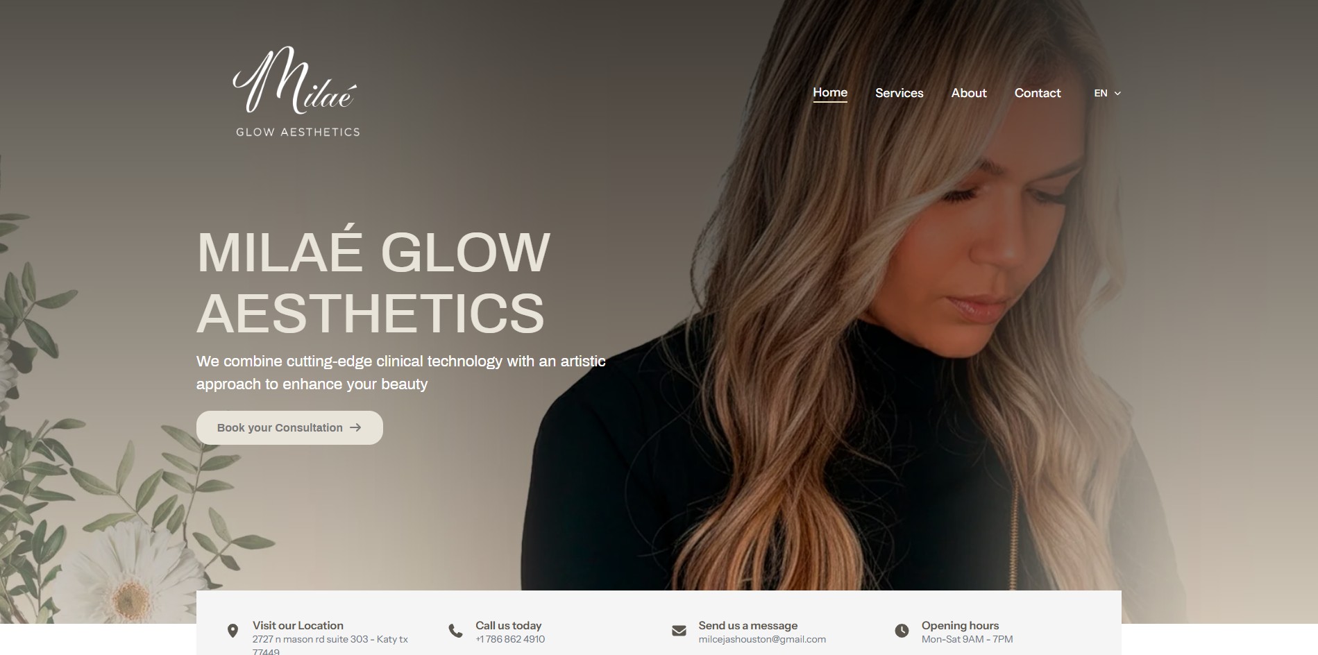 Captura del sitio MILAÉ Glow Aesthetics