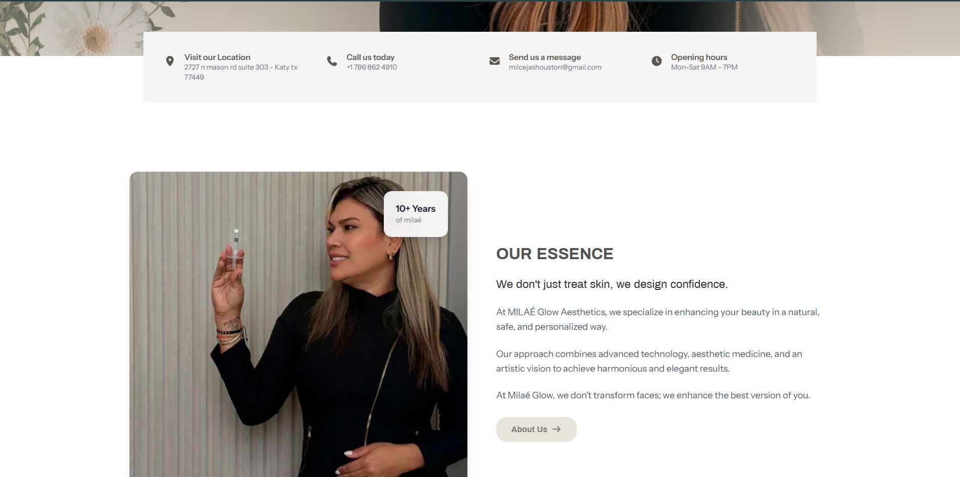 Captura del sitio MILAÉ Glow Aesthetics (2 de 5)